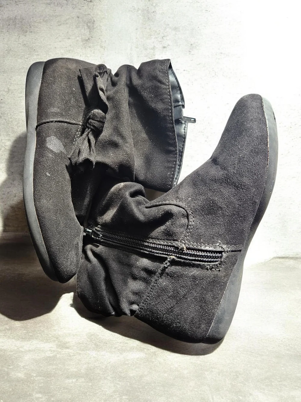 Black Suede Slouch Ankle Boots